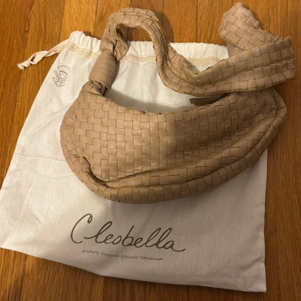 $388 Cleobella Dylan Woven Leather Handbag Bone Beige Crossbody Shoulder